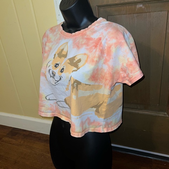 The Crop Stop Corgi White, Yellow Orange Tie Dye Crop Short Sleeve Top Size XS/S - Picture 4 of 11